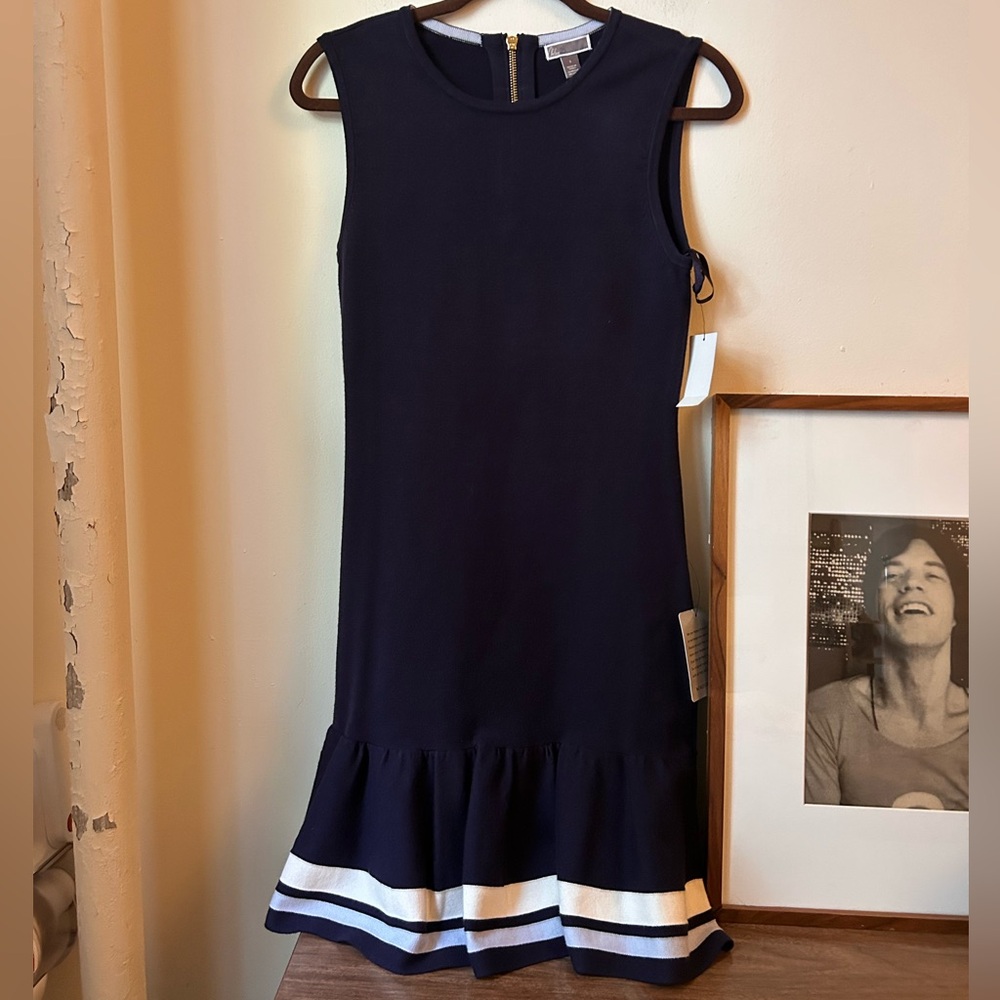 nwt chelsea28 navy blue striped knit sleeveless tennis dress stripe crewneck